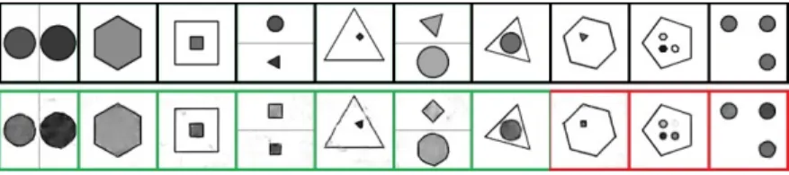 Figure 6: A collection of ten different RAVEN-FAIR problems. Real target images on the top, and generated images on the bottom