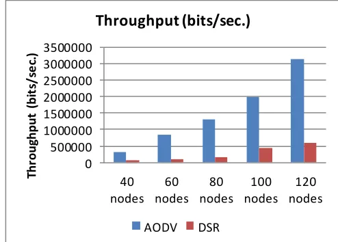 Figure 6.14: Throughput of AODV and DSR for 60 nodes. 