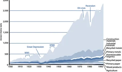 Figure 2.19: Use of raw materials curve, US, 1900 ‐ 1995 (Matos 1998) 