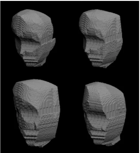 Figure 4.10: Results of the experiment showing the effect of extreme head move-ment.(0(0Clockwise from top left (0right◦, 0 front◦, 0top◦, 0le ft◦, 0back◦) control,right◦, 0front◦, 0top◦, 0left◦, 45back◦), (0right◦, 0front◦, 0top◦, 45le ft◦, 45back◦),right◦, 0front◦, 45top◦, 45left◦, 45back◦).