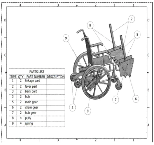Fig. 1   PRO-E design of Improved wheelchair 