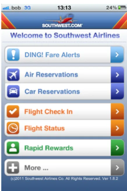 Figure 3.4: Southwest Airlines iOS App - example of a native app.