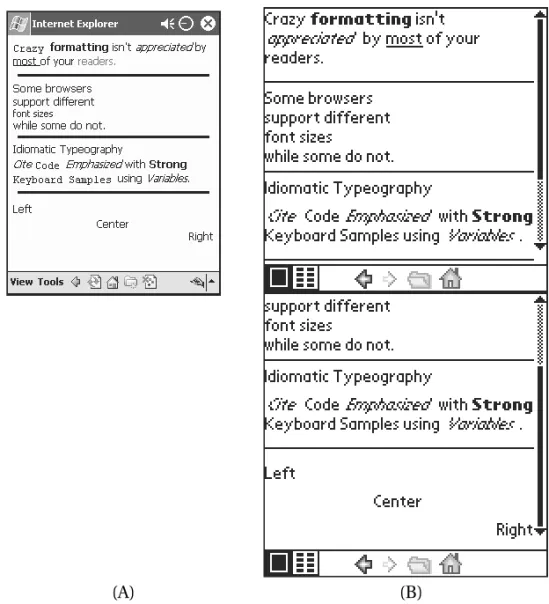 Figure 8-4 illustrates examples of both idiomatic and raw typography, along with text alignment.