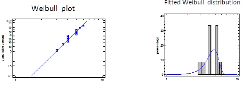Figure 1.  Weibull plot and Fitted Weibull distribution 