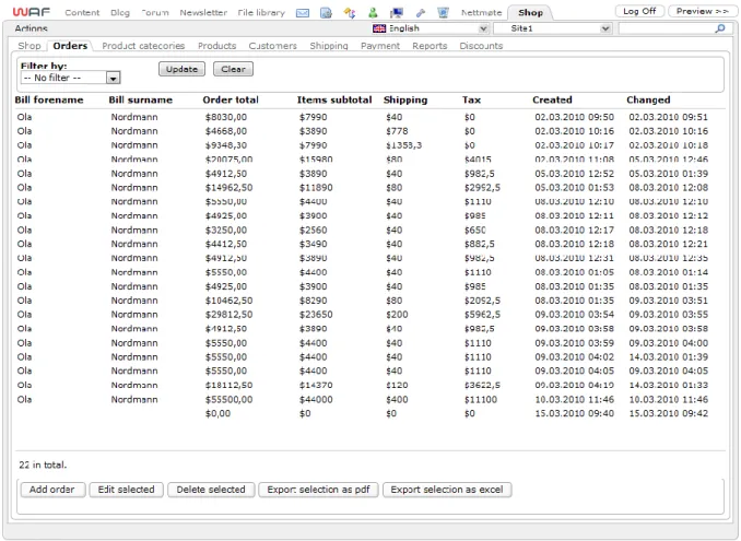Fig 1: Order list