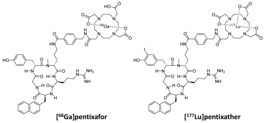 Figure 1. Chemical structures of [68Ga]pentixafor and [177Lu]pentixather 