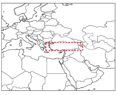 Figure 1. Location of boxes for the regional average time series (red dashed box) in Figures 3 and 4