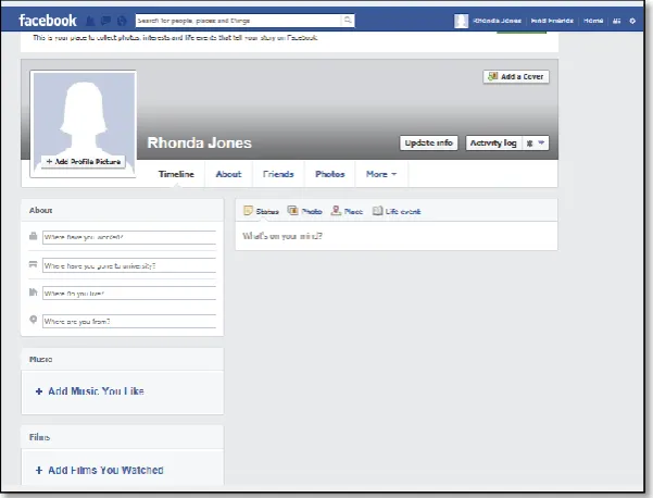 Figure 27: Screenshot of prompts to fill in information in the Facebook Timeline 