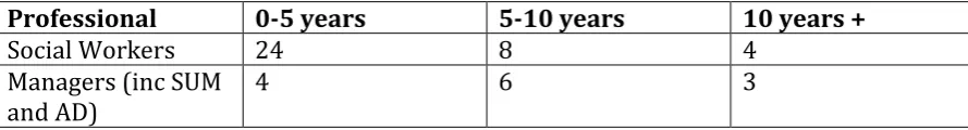 Table 1: Table of professional experience in the Fenton Department. 