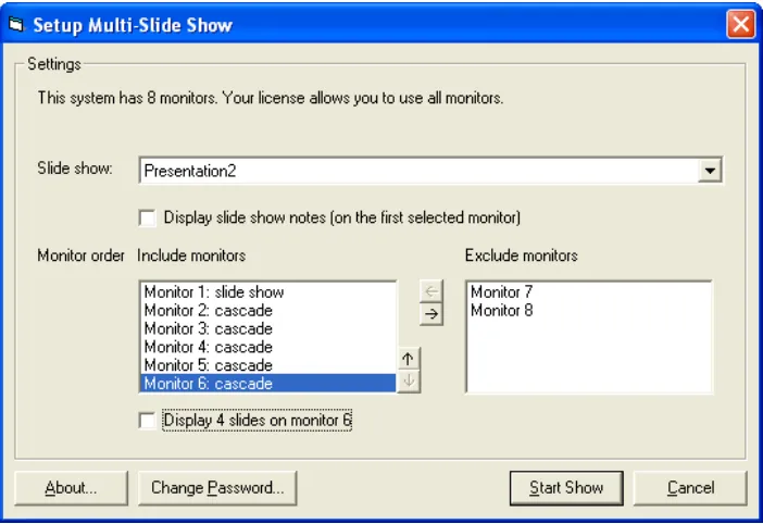 Figure 4: configuring a presentation cascade within Multi-Slides   