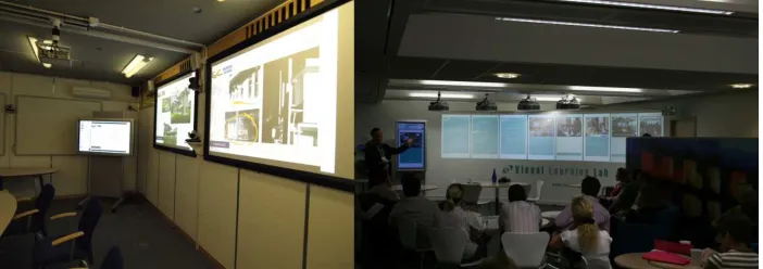 Figure 2: PolyVision Thunder within (a) a seminar room and (b) an open access  library setting at the University of Nottingham  