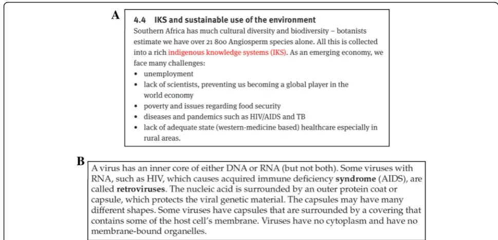 Fig. 1 a, b Extracts from Via Africa Life Sciences (Bowie et al., 2012, p. 280) and Solutions for All (McKay et al., 2012, p