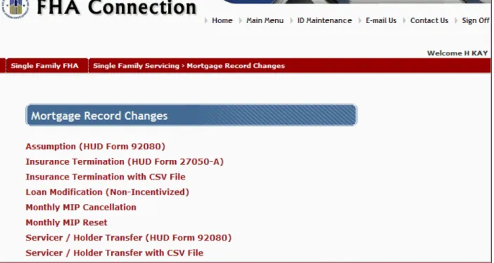 Figure 1: Mortgage Record Changes menu 