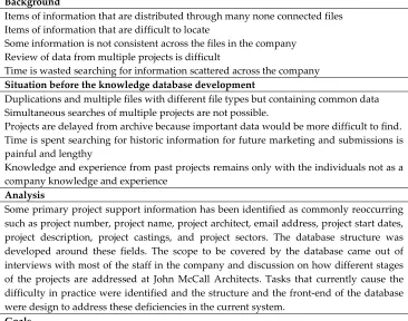 Table 3. A3 exercise for process improvement via the development of a knowledge database (Arayici et al, 2011) 