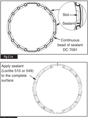 Fig 2.1a Continuous  bead of sealant DC 7091 Apply sealant (Loctite 510 or 549)  to the complete surface Slot Sealant