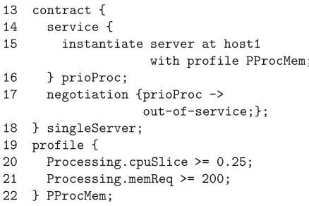 Figure 6 presents the CBabel description of the ap-plication’s architecture, composed by a client (client- lines 3-5), a server (server - lines 6-8), and theirinterconnection topology.Interaction is performedthrough the client’s procDataSet out port and th