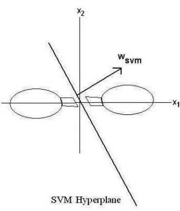 Figure 1 shows the LDA hyperplane which normal di-rection is clearly biased by the class distributions whereas