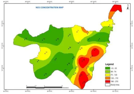 Figure IV: Distribution of nitrate in the study area 
