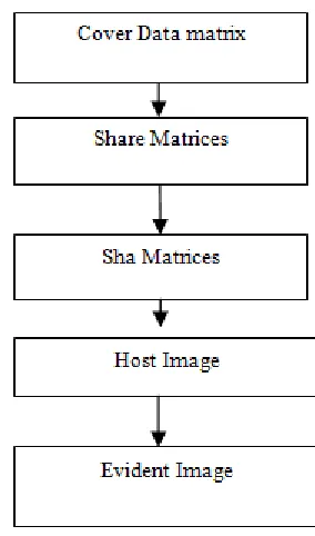 Fig 3 shows flow from cover image to evident image using binary encoding method. Cover data is first encoded