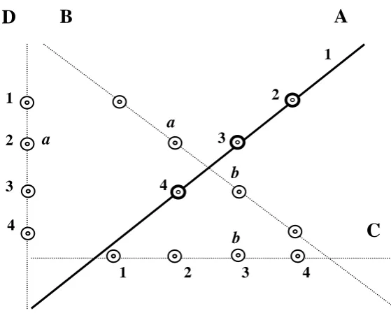 Figure 2 A schematic of the diagonal flower array where the line denotes the wooden stake and 