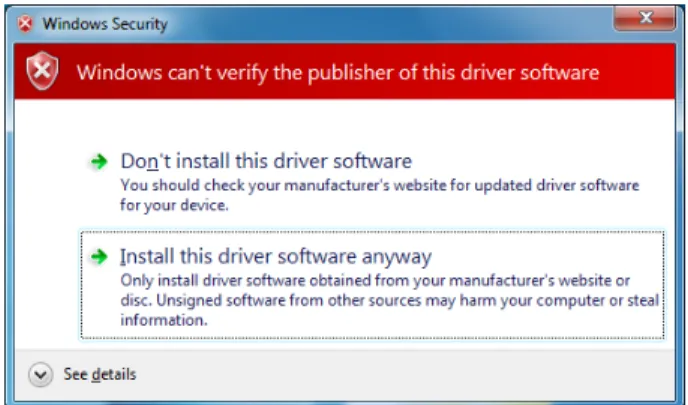 Figure 2: Windows security warning shown if .cat files are not digitally signed