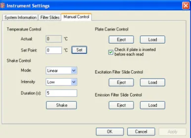 Figure 3-6 FilterMax Multi-Mode Microplate Readers Instrument Settings -  Manual Control Tab