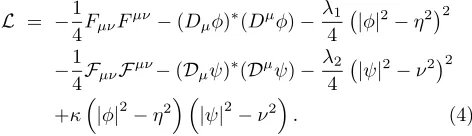 TABLE I: The energy per unit length of a static string witha winding of 2winding would yieldπm in the phase of φ and of 2πn in the phaseof ψ, with parameters λ1 = λ2 = 2e2 = 2g2 = 2, η = ν andκ = 0.4√λ1λ2.Note that an Abelian Higgs string of unit µ = 2πη2[36].