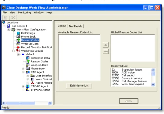 Figure 5.  Work Flow Configuration window, Reason Codes node selected