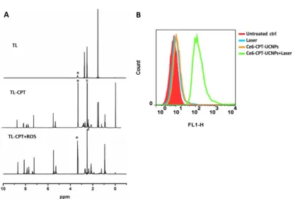Figure 2. Characterization of Ce6-CPT-UCNPs.(A)SEM image of UCNPs.(B) TEM image of UCNPs