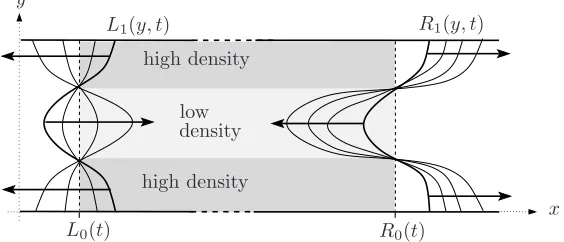 Figure 3. The eﬀect of perturbation, n1 on the evolution of the perturbations L1(y, t) andR1(y, t) for the q = 2 mode; the arrows show the direction of increasing time.