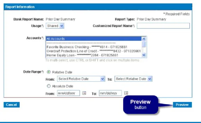 Figure 5:  Customize Standard Report Page (Summary Form) 