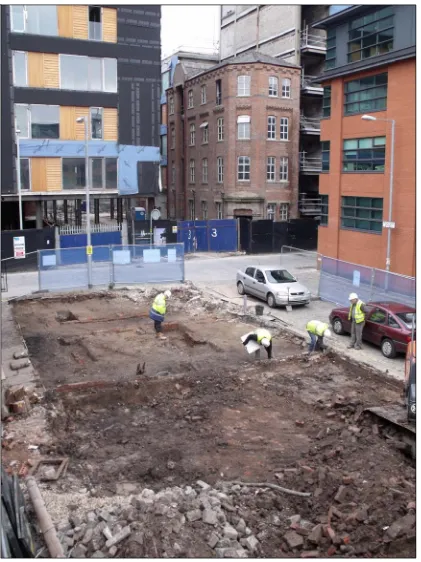 Fig 6: Excavations at Pickford Street in 2011 by the University of Salford showing a set of ten back-to-back houses with shallow foundations built on a greenfield site in the period 1794-1807 (©M