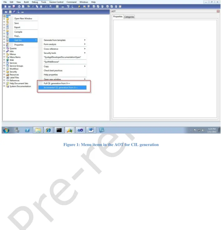 Figure 1: Menu items in the AOT for CIL generation 