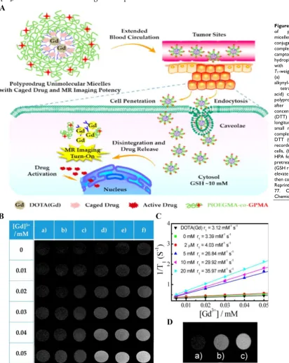Figure 5. (A) Schematic illustration (a) alkynyl-DOTA(Gd) acid) complex and hyperbranched polyprodrug after concentrations of DL-dithothreito (DTT) for 12 h