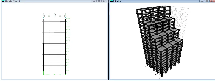 Figure 2. 3D View and Elevation of Regular 20 story Building Modeling in ETABS 
