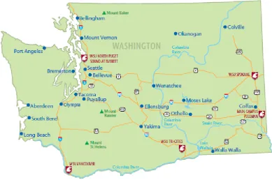 Figure 1.  State of Washington with WSU Main and Branch Campuses 