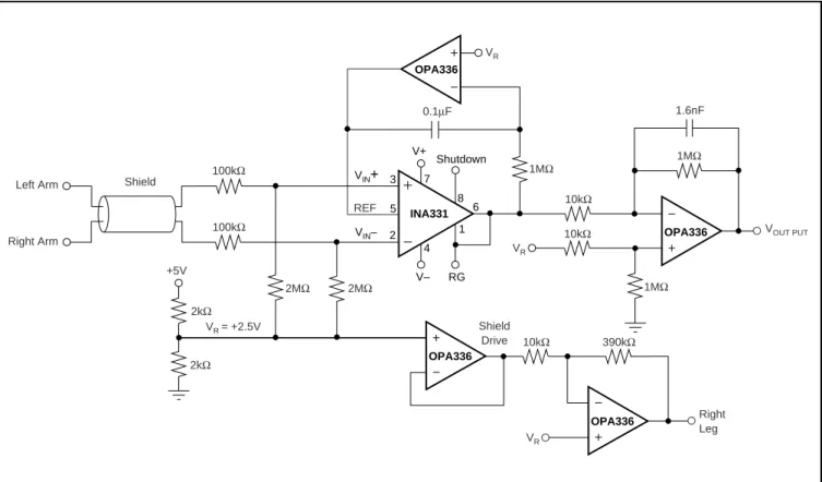 Figure 9 shows the INA331 configured to serve as a low-cost ECG amplifier, suitable for moderate accuracy heart-rate applications such as fitness equipment