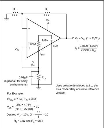 Figure 9 illustrates how to use the OPA549 to provide an accurate voltage source with only three external resistors.