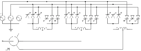 Fig. 1. Topology of a standard 6-pulse cycloconverter.  