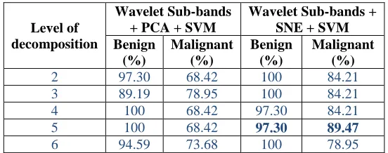 Table IX. Classification accuracy of final stage using SVM classifier based on wavelet sub-bands 