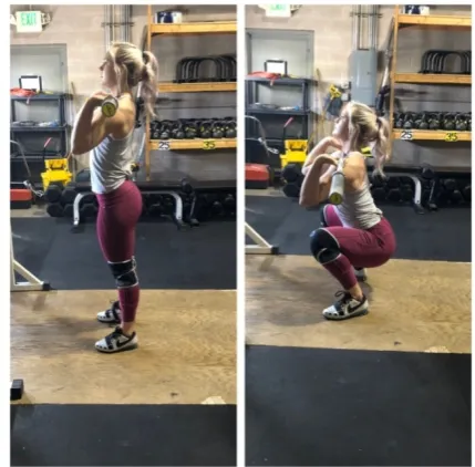 Figure 1.  Participant performing the BSQ with starting position in the left pane and the bottom position in the right pane 