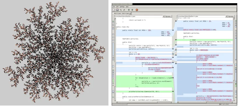 Figure 1: Diffusion limited aggregation (left), meld screenshot (right)