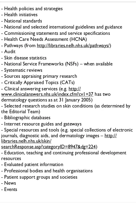 Table 2: Skin Conditions Specialist Library resource and 