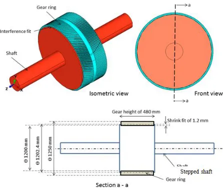 Figure 4: D/t views and dimensional details for the Assembly of Gear Ring and Shaft 