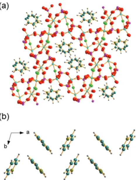 Fig. 4Views of the crystal structure of GaPO-34A(pyr) (a) viewed alongthe a axis and (b) the stacking of the pyridinium cations