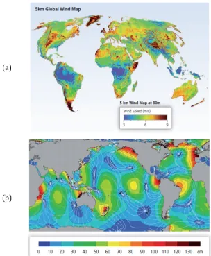 Figure 1-2 | Global distribution of energy resources: (a) wind power and (b) tidal power.5 