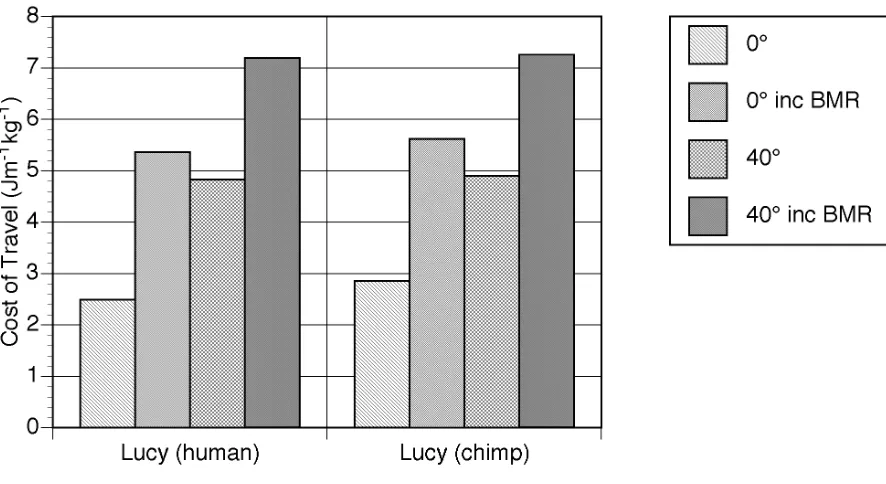 Figure 4. Graph showing the effects on cost of travel of adding a BMR of 51.9 W to the two