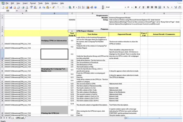 Table 2. Format of the actual Excel file that the testers followed 