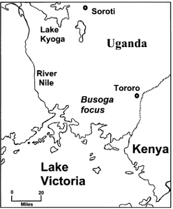 Fig. 1. A map of the Busoga focus of Trypanosoma brucei rhodesiense sleeping sickness in Uganda