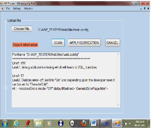 Fig. 3: Scanner tool report showing leaks in web.config file. 